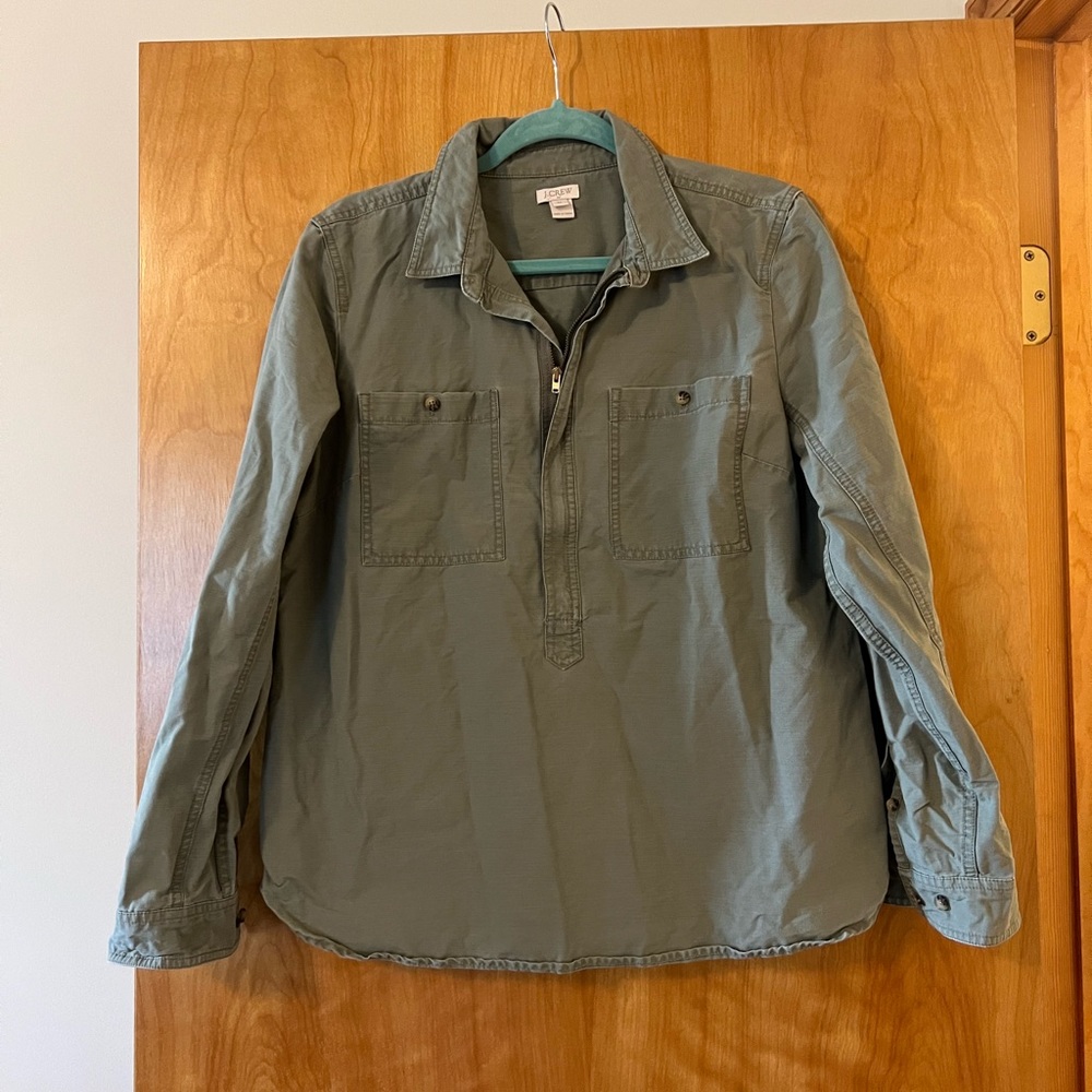 J Crew Olive Green Cargo 1/2 Zip Front Tunic Shirt Womens Size Medium